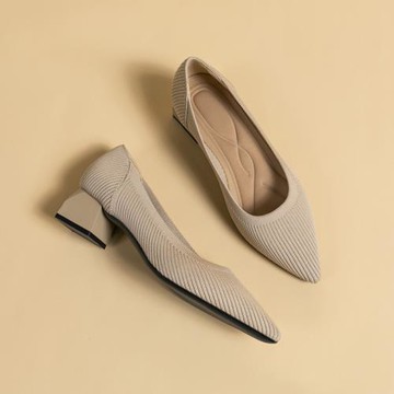 中跟王妃大碼淺杏色透氣針織鞋