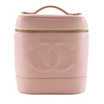 【日本直郵】香奈兒 CHANEL COCO 標誌 化妝箱 A01998 魚子醬皮革 粉色 женский 【二手】