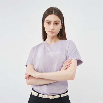 GIORDANO 女裝Sorona英文印花短袖上衣 - 84 光影紫