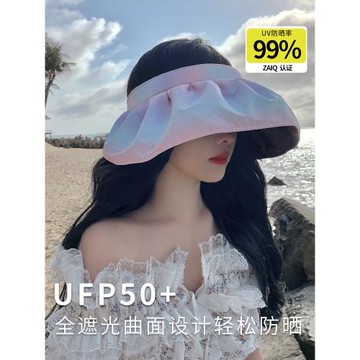 日本防曬帽子女夏季大檐黑膠遮陽帽漸變色空頂貝殼太陽帽防紫外線