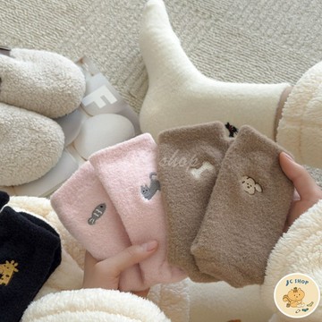 日系可愛動物刺繡長襪 澳絨 動物 刺繡 冬天 保暖襪 日系 加厚保暖 毛襪 冬天睡覺穿 居家襪  263