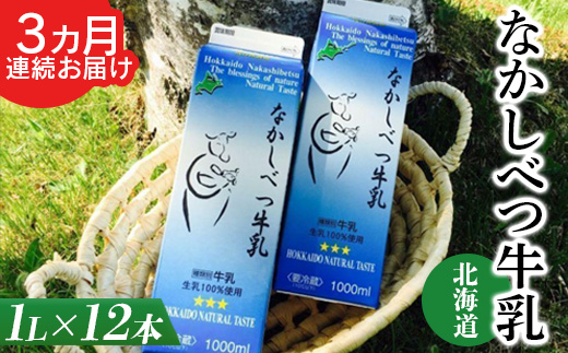 北海道なかしべつ牛乳 1L×12本