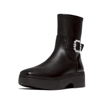 F-LUMA 水鑽扣環皮革短靴-黑色