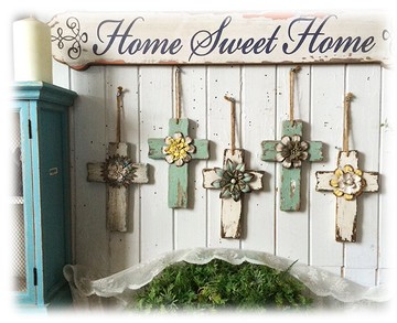 實木復古做舊鐵花裝飾十字架掛件 經典墻飾1入