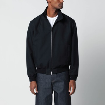 Blue zip-up jacket in wool-blend twill