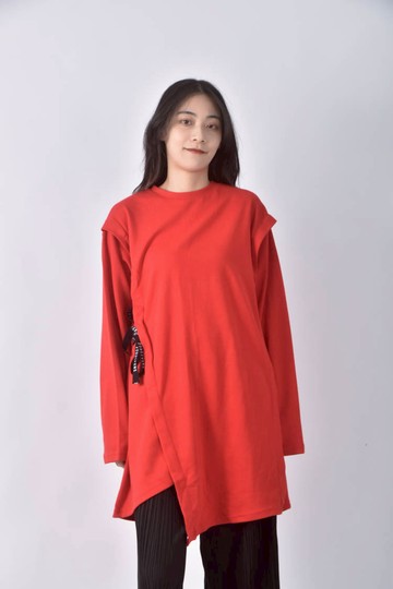 (L) palette韓牌綁帶紅色長袖上衣