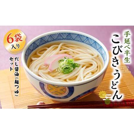 ふるさと納税 手延べ半生こびきうどん 6袋入り だし醤油(麺つゆ)セット