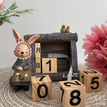 創意卡通兔子日歷辦公桌面裝飾品擺件家居臥室書架柜木質臺歷禮物