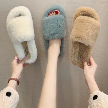 2025秋冬韓版時尚外穿毛毛拖鞋女露趾厚密毛絨棉拖鞋室內防滑家用