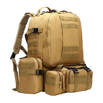 亨睿兄弟 多功能戰術包 50L 超大容量 防水耐磨  主包50 x 30 x 20cm + 前包34 x 14 x 18cm + 側包20 x 16 x 10cm  卡其色