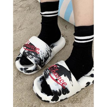 細細條情侶個性潮酷拖鞋男女夏外穿時尚街頭黑白撞色一字沙灘涼拖