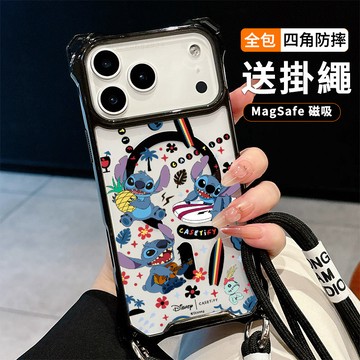 藍色史迪仔 送掛繩透明手機殼 磁吸防摔透明殼 適用 iPhone 17 16 16e 15 14 13 12 11保護殼