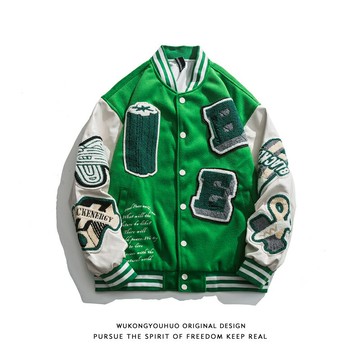 悟空有貨美式街頭植絨拼色棒球服外套男潮牌寬松百搭情侶休閑夾克