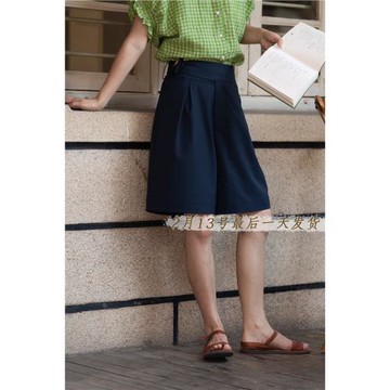 【丁東馬】自制/精致實用主義/法式琥珀日字扣/高腰百慕大五分褲