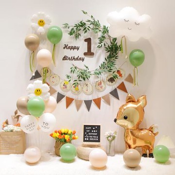 網紅兒童寶寶1周歲ins風生日布置森系氣球場景裝飾背景墻派對用品