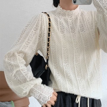 【限時79折】掛拍系列．花邊小立領泡泡袖蕾絲上衣-392