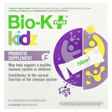 Bio-K+, Kidz，益生菌補劑，2 歲以上，原味，28 包，每包 0.04 盎司（1 克）