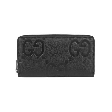 GUCCI GG Jumbo 大標誌皮革ㄇ形拉鍊長夾(黑色) 739484 AABY0 1000