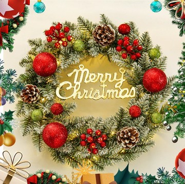 花環 聖誕節花環門挂40cm聖誕樹創意禮物擺件裝飾品場景布置挂飾