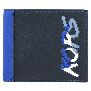 MICHAEL KORS COOPER 刺繡造型字樣八卡對開短夾.海軍藍