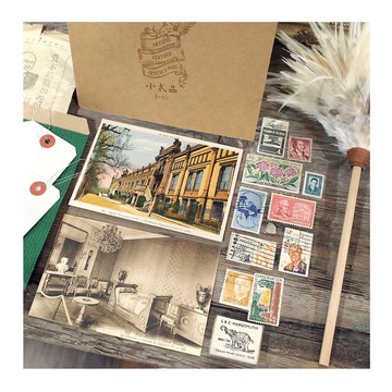 古董紙+老郵票+西班牙老明信片+標籤+大象橡皮擦+雞婆筆.手帳素材