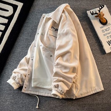 高級感燈芯絨外套男潮牌痞帥寬松百搭休閑工裝夾克男士春秋季上衣