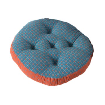 純棉格紋圓形坐墊(藍色) [大買家]