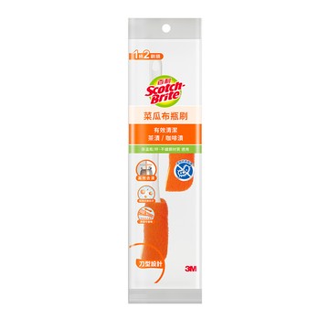 3m 百利菜瓜布瓶刷-橘-(1柄2刷頭),適用於保溫瓶杯等不鏽鋼材質