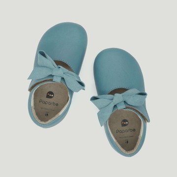 娃娃鞋  蝴蝶結  魔鬼氈 湖水藍 皮鞋