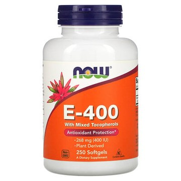 NOW Foods, E-400 軟膠囊，含混合生育酚，268 毫克 (400 IU)，250 粒裝