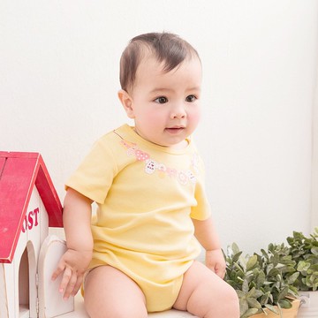 收涎收乾乾短袖包屁衣-陽光黃