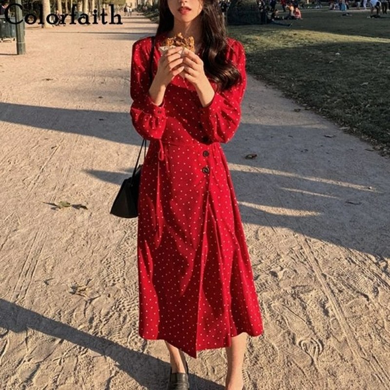 海外輸入アパレル Colorfaith新しい21年春夏女性ドレスシフォンvネックフローラルドットボタンレースアップボウエレガントカジュアルドレスロ 通販 Lineポイント最大0 5 Get Lineショッピング