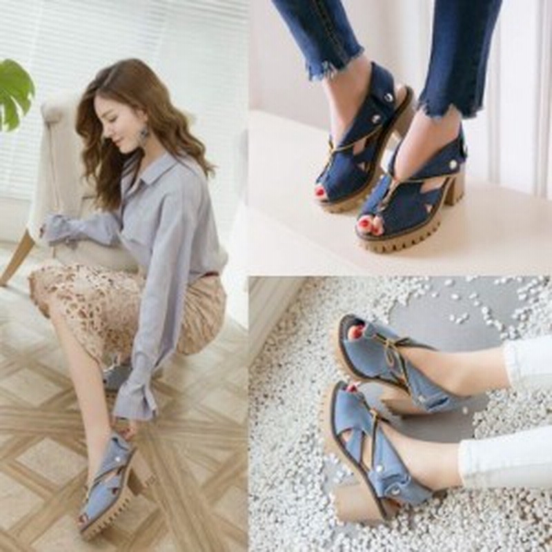 サンダル レディース おしゃれ 厚底 春 夏 春夏 夏新作 幅広 大きいサイズ オープントゥ チャンキーヒール ヒール 太ヒール デニム 歩き 通販 Lineポイント最大1 0 Get Lineショッピング