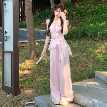 設計感溫柔長褲套裝甜美新款春季顯瘦超僊雪上衣中國風夏天套裝 日系女裝 韓國女裝 時尚套裝 休閒套裝 正韓貨女裝 個性套裝