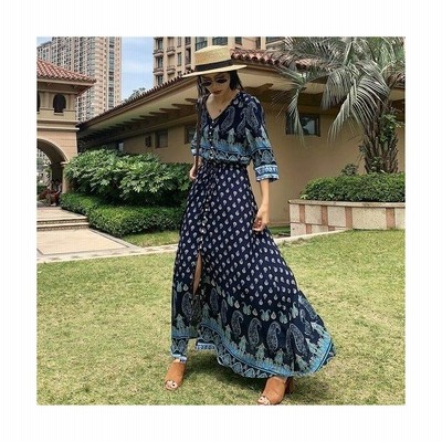 エスニック ファッション ワンピース レディース 代 30代 40代 50代 マキシワンピース 女性 春 夏服 秋 エスニック調 マキシ丈フレア ワンピース 通販 Lineポイント最大get Lineショッピング