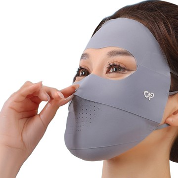 冰絲修容防曬半面罩 涼感抗UV臉車面罩 遮陽口罩 機車面罩 A淺灰色(臉基尼面罩)  1個