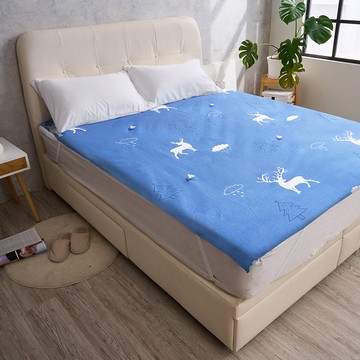 J-bedtime 床寢時光 專業防護100%防水平單式保潔墊 YY6825L  聖誕花語 藍色  Queen Size