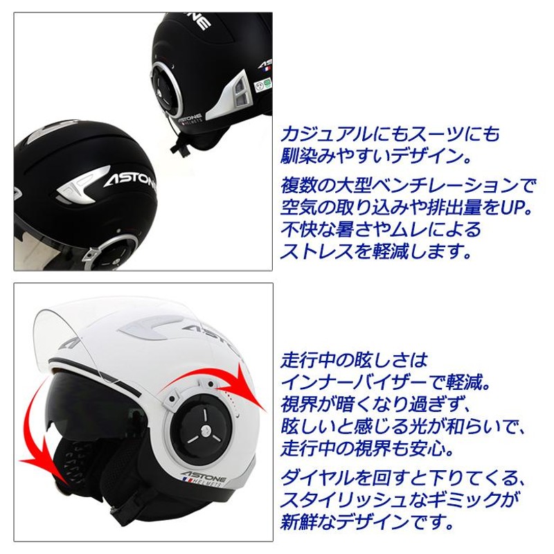 バイクヘルメット ジェット ソリッド インナーシールド装備 カッコいい おすすめ 人気 ASTONE アストン DJ11 ホワイト |  LINEブランドカタログ