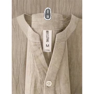 中國風亞麻立領t恤2025夏季薄款男士棉麻短袖寬松大碼休閑上衣男