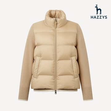 【HAZZYS】女款卡其色輕量極暖耐磨柔軟防風立領羽絨外套 YBWUC660