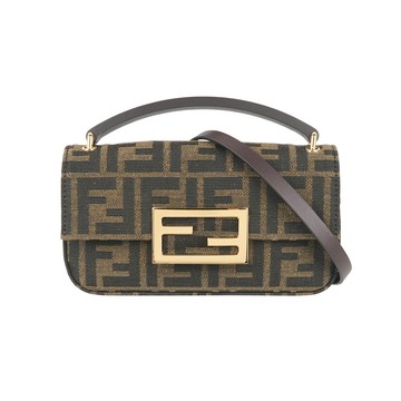 FENDI FF Logo Baguette 緹花布法棍手機包/二用包(棕色)
