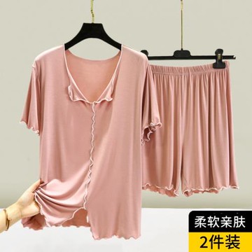 可外穿莫代爾短袖短褲家居服套裝女夏寬松睡衣純色休閑兩件套薄款