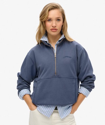 Superdry Women's Essential Logo Oversized Half Zip Sweatshirt Navy Size: 12
