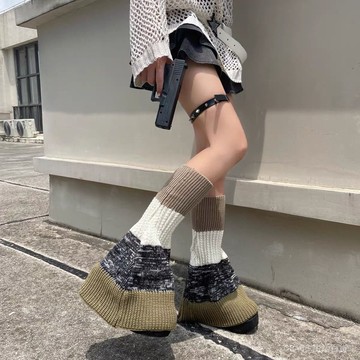 🔥可開發票#Wuuuus 針織襪套女鞦鼕y2k小腿套亞文化堆堆襪複古辣妹喇叭闊腿襪#免運