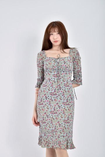 (S) karen millen禮服碎花前綁帶藍色洋裝