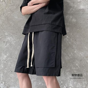 休閒五分褲拼接沙灘褲子短褲男寬鬆【聚物優品】