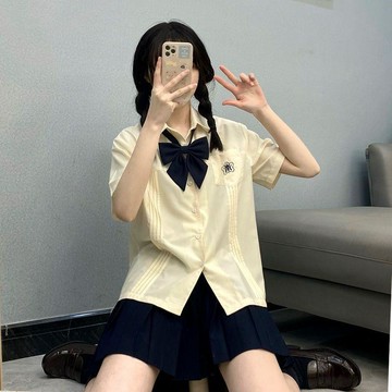 【砂糖夢境】jk制服裙正版夏季紺色百褶裙套裝全套短袖純色半身裙兩件套一套女