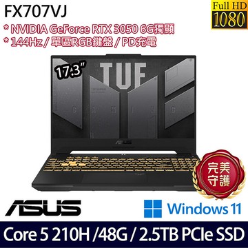 【全面升級特仕版】ASUS華碩 FX707VJ-0022A210H 17.3吋電競筆電 Core 5 210H/16G+32G/512G