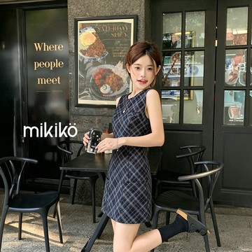 美木子｜洋裝 連身裙｜預購｜美式復古格紋背心洋裝 修身顯瘦 無袖氣質連身裙【1308】