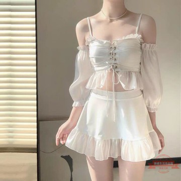 2022年新款泳衣女仙女范ins潮 遮肚顯瘦溫泉保守學生少女分體泳裝